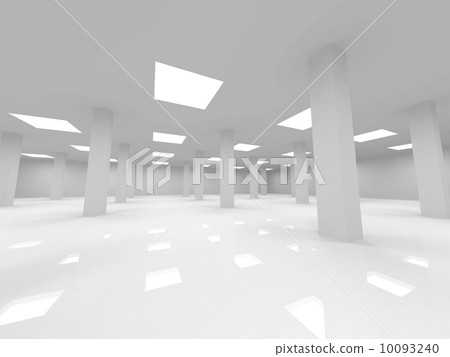 Abstract white open space office 3d interior with columns 10093240