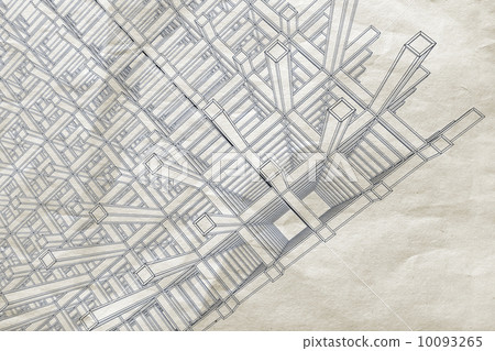 Blueprint with perspective view of an abstract 3d braced constru 10093265
