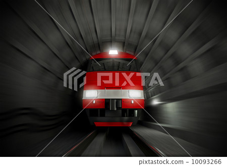 Modern fast electric locomotive in the dark underground tunnel 10093266