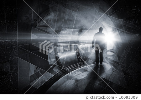 Man goes through dark tunnel. Abstract background illustration 10093309