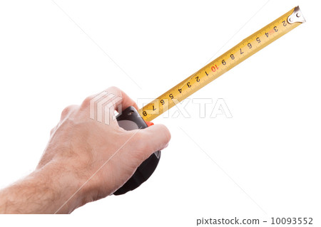 Man's hand with yellow tape measure Man's hand with yellow tape measure 10093552