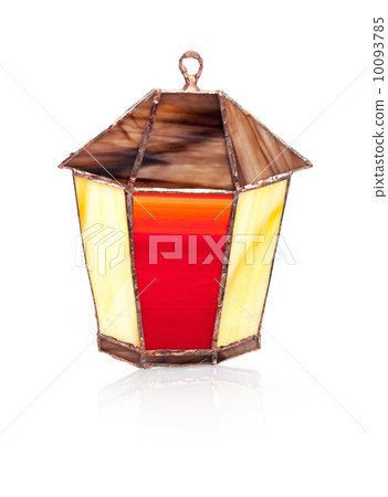 Handmade stained glass lantern isolated on white 10093785
