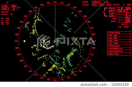 Black and red modern ship radar screen with round map and standard text labels 10094280