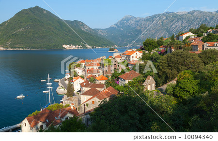 Adriatic sea coastal town landscape. Perast, Bay of Kotor 10094340