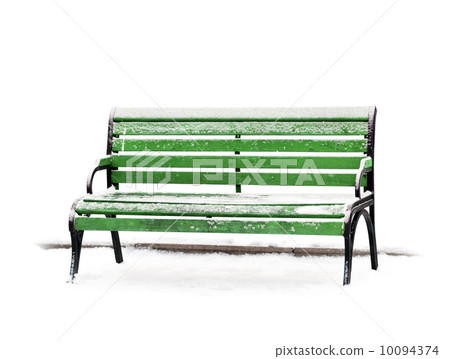 Green wooden bench with show on white background 10094374