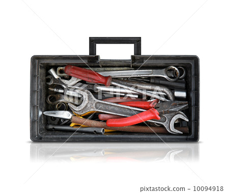 Black opened toolbox isolated on white background with soft shadow and reflection 10094918