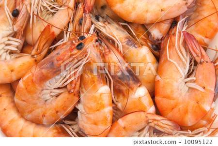 Prepared scrimps on the plate. Macro studio photo 10095122