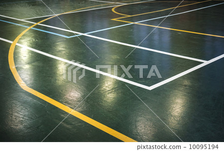 Green shining floor of sports hall with marking lines Green shining floor of sports hall with marking lines 10095194