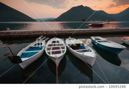 Fishing boats float moored in Perast. Montenegro 10095266