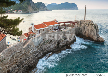 Coastal Venetian fortress Castello in Petrovac town, Montenegro 10095632