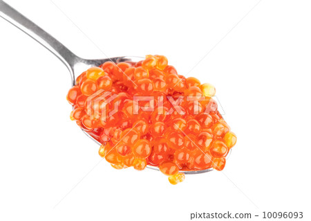 Red caviar in metal teaspoon isolated on white background 10096093