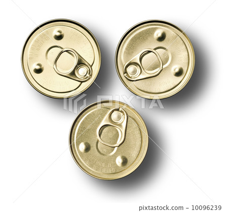 Top view of three food cans on white background 10096239