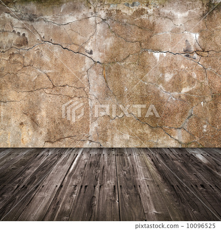 Old grunge interior background. Concrete wall and wooden floor Old grunge interior background. Concrete wall and wooden floor 10096525