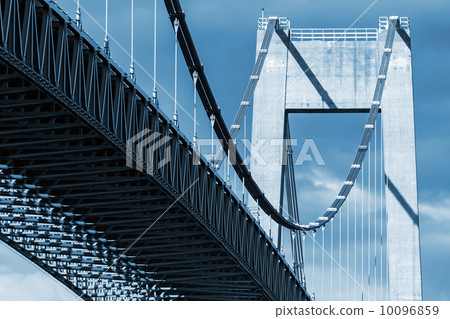 Typical automobile cable-stayed bridge. Monochrome photo 10096859