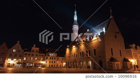 Illuminated city hall at night. Central area of old town of Tallinn, Estonia Illuminated city hall at night. Central area of old town of Tallinn, Estonia 10096916