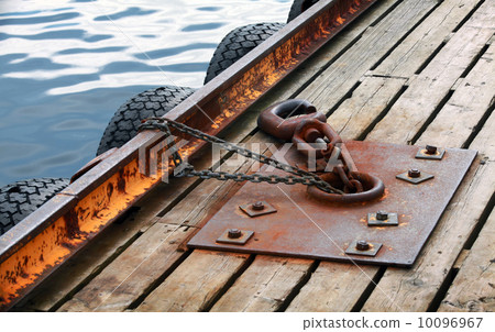 Mooring equipment on wooden pier in Norway Sea 10096967
