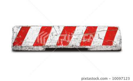 Red and white striped concrete road barrier isolated on white 10097123