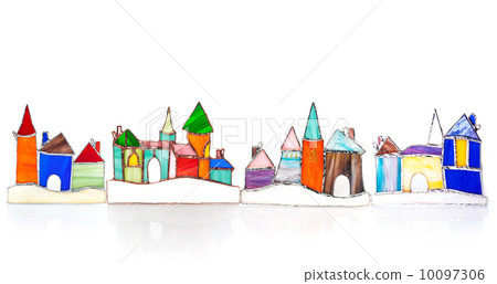 Handmade stained glass castle set isolated on white background 10097306