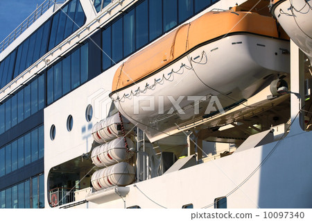 Safety equipment on white modern passenger ferry 10097340