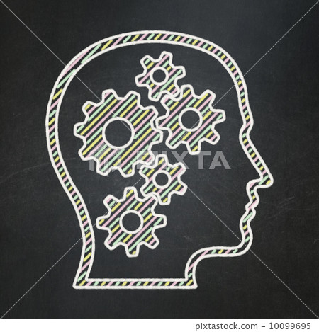 Advertising concept: Head With Gears on chalkboard background 10099695
