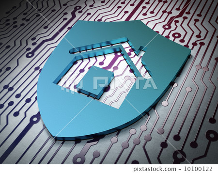 Protection concept: Shield on Circuit Board background Protection concept: Shield on Circuit Board background 10100122