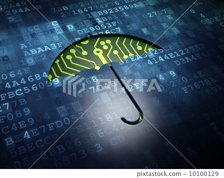 Protection concept: Umbrella on digital screen background Protection concept: Umbrella on digital screen background 10100129