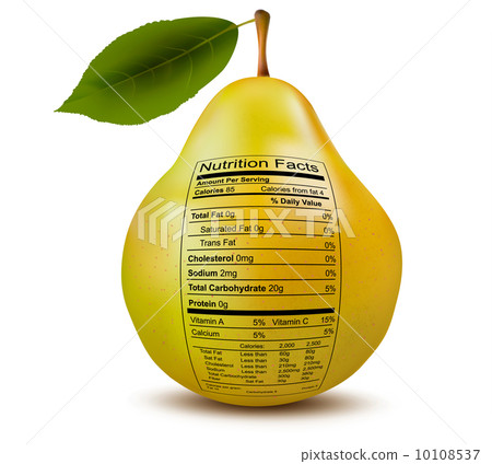 插圖素材: pear with nutrition facts label.