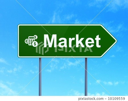 Finance concept: Market and Calculator on road sign background Finance concept: Market and Calculator on road sign background 10109559