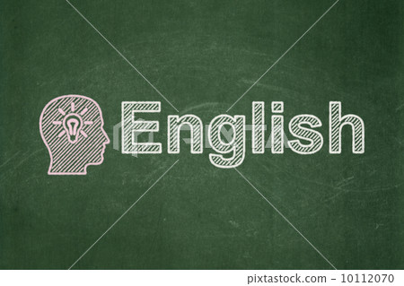 Education concept: Head With Light Bulb and English on chalkboard background Education concept: Head With Light Bulb and English on chalkboard background 10112070