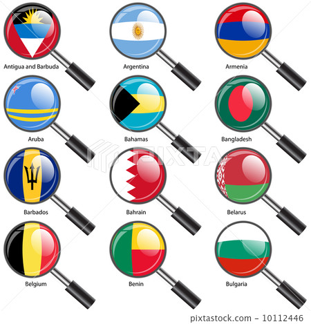 Set  Flags of world sovereign states magnifying glass. Vector il 10112446
