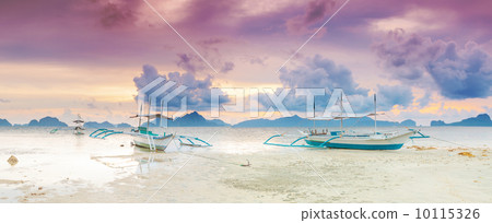 Boats at sunset. Panorama 10115326
