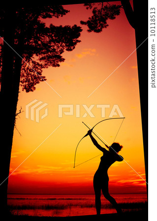 Sexy nude archer at sunset 10118513