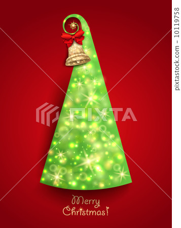 Christmas Greeting Card. Green Christmas tree with twinkly light 10119758