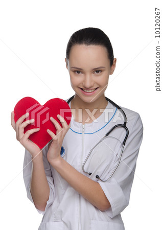 Smiling doctor holding a red heart 10120267