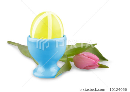 Yellow Easter eggs with pink tulip, isolated Yellow Easter eggs with pink tulip, isolated 10124066