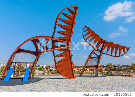 Whale's tails architectural composition on promenade. Whale's tails architectural composition on promenade. 10125591