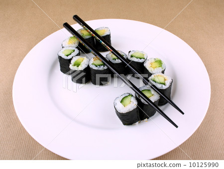 Dollar sign made ??of sushi on white plate 10125990