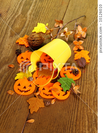 Yellow bucket and Halloween decoration Yellow bucket and Halloween decoration 10126010
