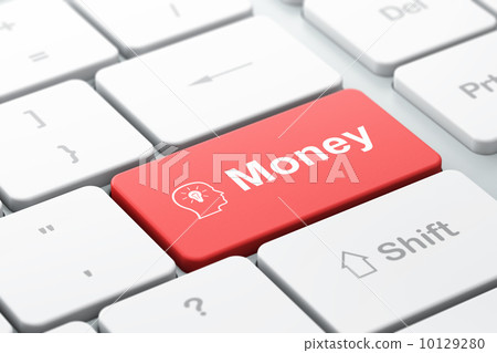 Business concept: Head With Lightbulb and Money on computer keyboard background 10129280