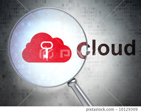 Cloud networking concept: Cloud With Key and Cloud with optical glass 10129309