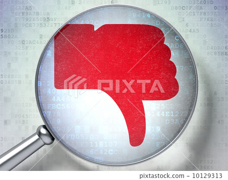 Social media concept: Thumb Down with optical glass on digital background Social media concept: Thumb Down with optical glass on digital background 10129313