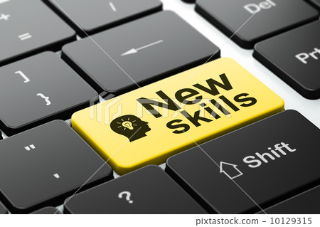 Education concept: Head With Light Bulb and New Skills on computer keyboard background Education concept: Head With Light Bulb and New Skills on computer keyboard background 10129315