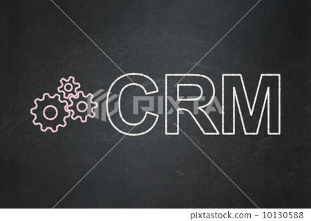 Finance concept: Gears and CRM on chalkboard background Finance concept: Gears and CRM on chalkboard background 10130588
