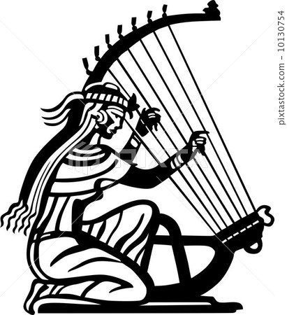 Ancient woman playing a harp 10130754