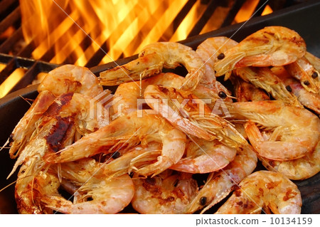 Grilled Prawns on open BBQ fire, XXXL Grilled Prawns on open BBQ fire, XXXL 10134159