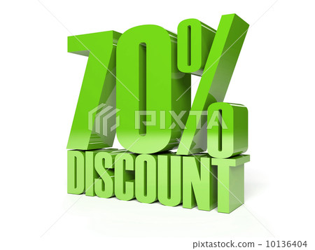 70 percent discount. Green shiny text. Concept 3D illustration. 70 percent discount. Green shiny text. Concept 3D illustration. 10136404