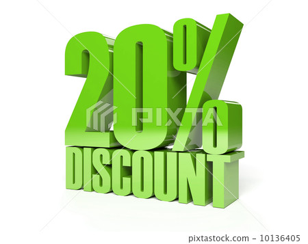 20 percent discount. Green shiny text. Concept 3D illustration. 20 percent discount. Green shiny text. Concept 3D illustration. 10136405