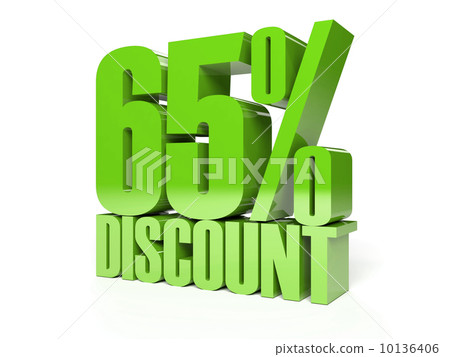65 percent discount. Green shiny text. Concept 3D illustration. 10136406