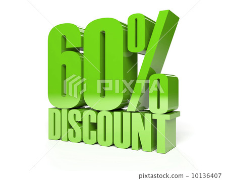 60 percent discount. Green shiny text. Concept 3D illustration. 10136407