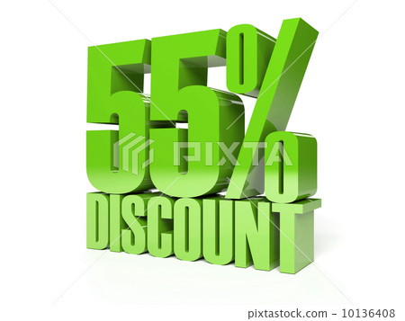 55 percent discount. Green shiny text. Concept 3D illustration. 10136408